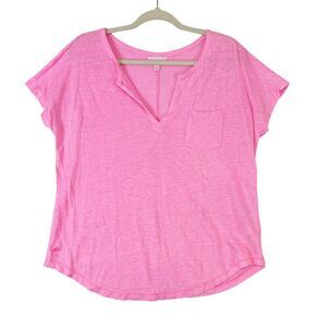 Lilly Pulitzer Duval Linen Top Women's Medium Neon Pink Preppy Colorful Beach